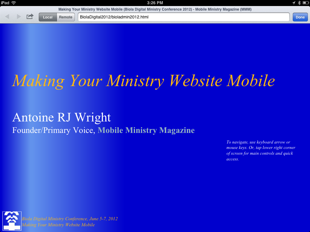 Biola Digital Ministry Conference, MMM Presentation landing page