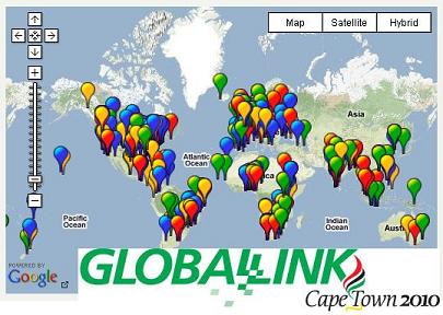 Google Map image of Global Link sites participating with the 3rd Lausanne Evangelical Congress 2010